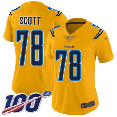 Los Angeles Chargers NFL Football Trent Scott Gold Jersey Women Limited 78 100th Season Inverted Legend